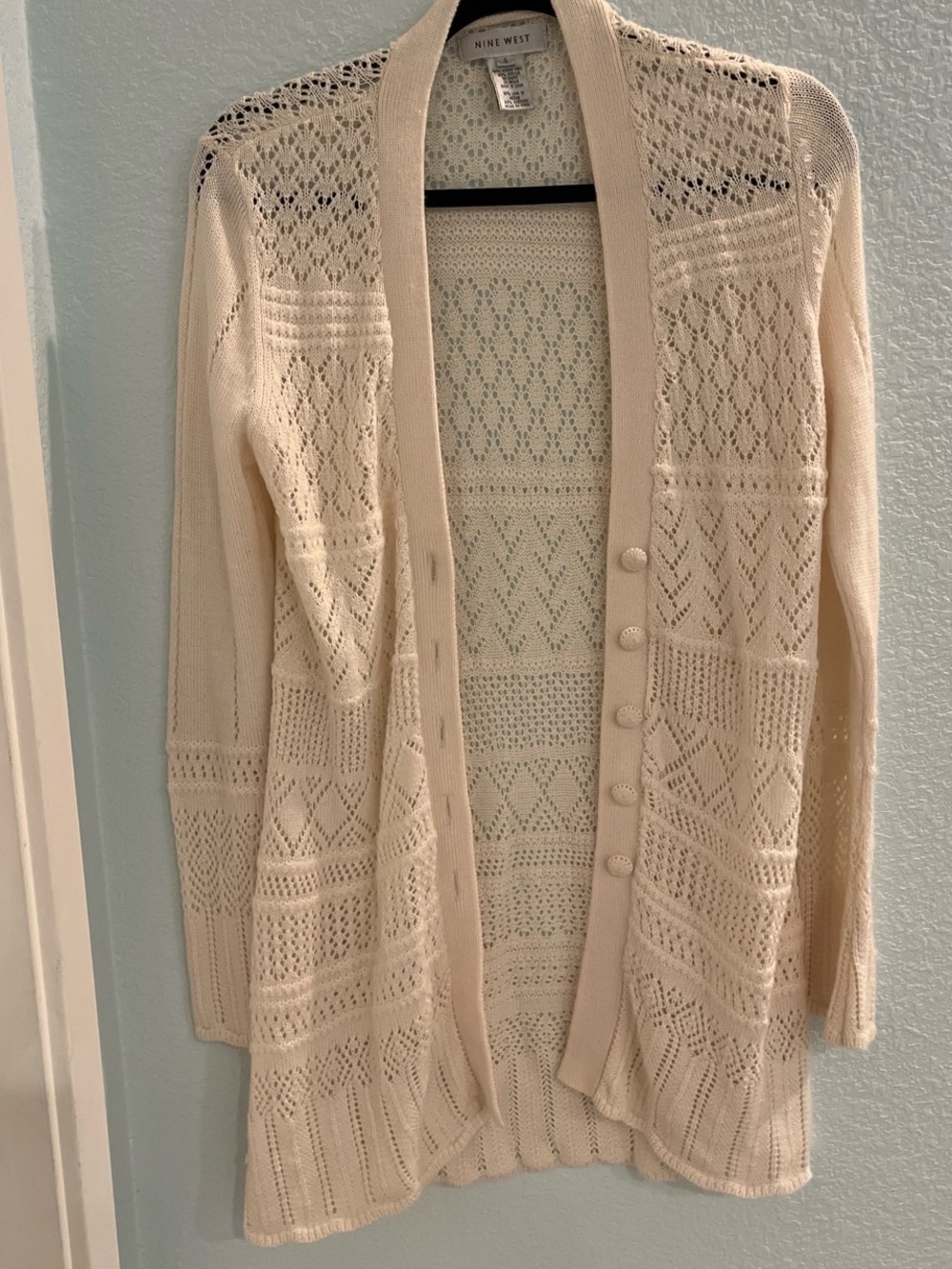 Nine West Ivory Openwork Button-Front Cardigan